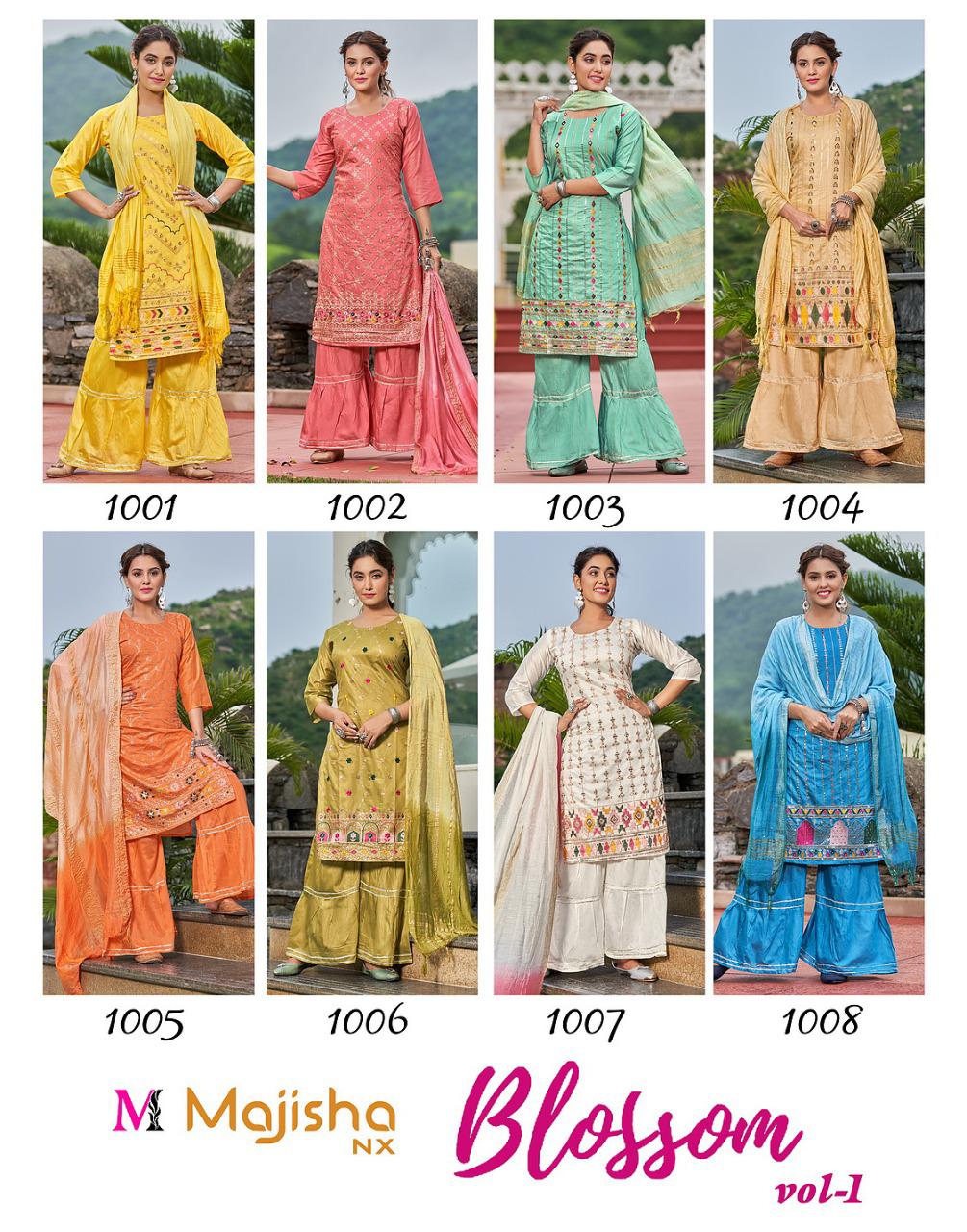 Majisha Nx Blossom 1 Fancy Festive Wear Kurti Sharara With Dupatta Collection